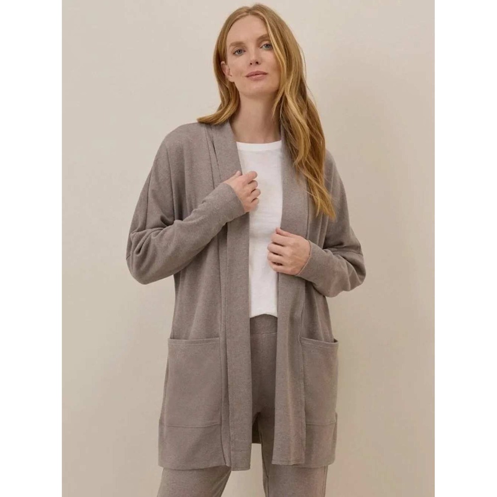 Pact Womens Airplane Wrap Cardigan Deep Taupe Heather Organic Cotton XL